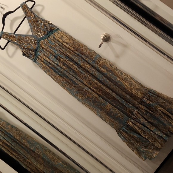 Ranna Gill Dresses & Skirts - Ranna Gill Blue and Gold Maxi Dress